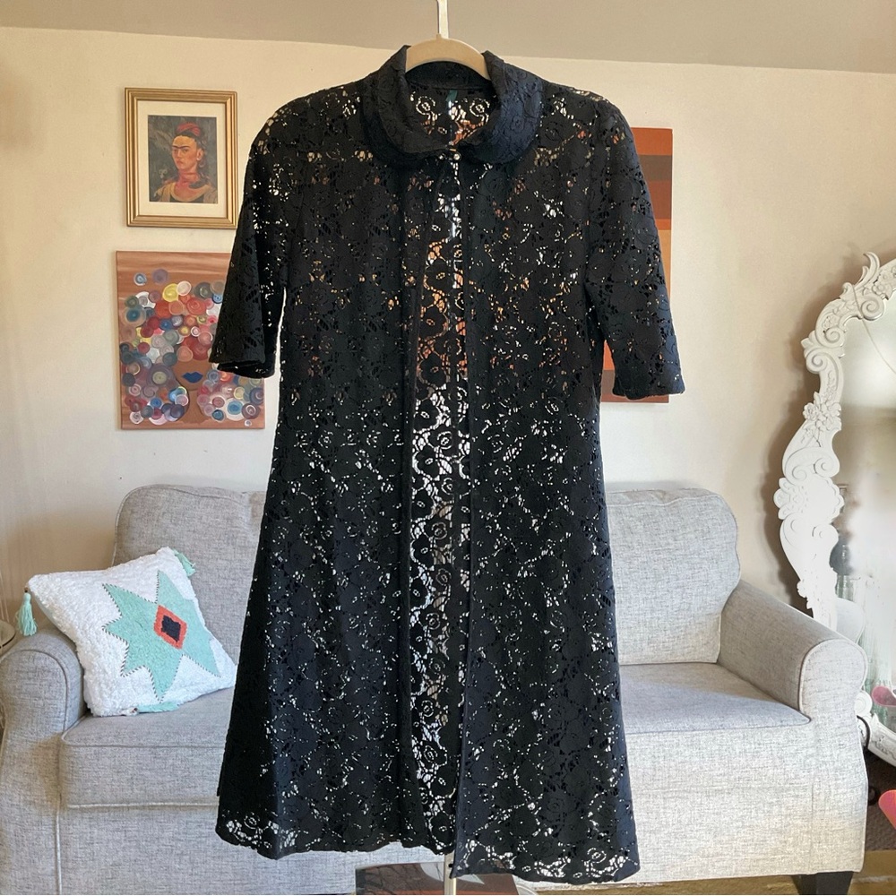 Black Lace Duster. Size Small. Rhinestone Button Collar Closure